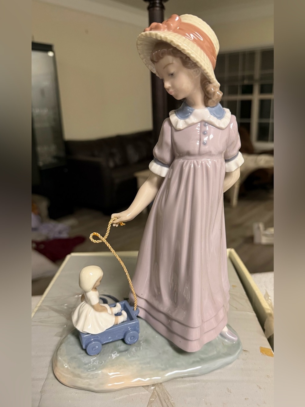 LLADRO Spain Porcelain Girl Pulling Dolls Carriage #5044 NIB 11in